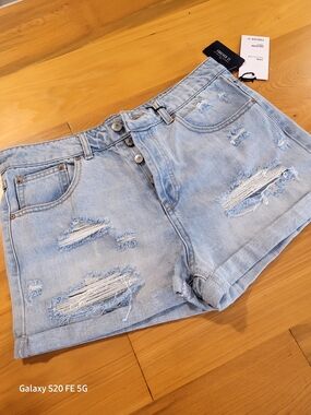 Forever 21 Light Blue Distressed High-Rise Denim Shorts